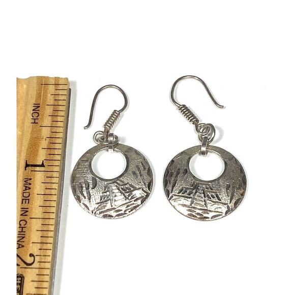 925 Mexico Sterling Silver Edged Earrings Mayan Drops 5.45g - Picture 2 of 7